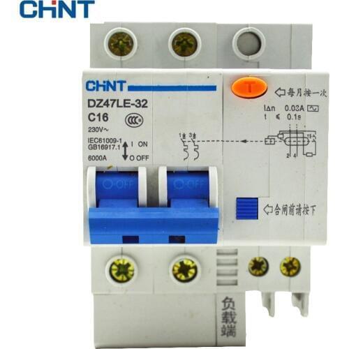 CHINT Circuit Breaker DZ47LE-32 2P C16 230V 16A Leakage Protection