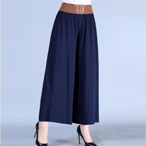 New Fashion Women Summer Autumn Long Pants Streetwear Wide Leg Pants Wide Belt Patchwork Female Trousers Plus Size M-7XL