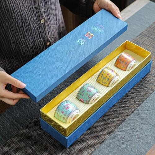 Colored Enamel Porcelain 999 Pure Silver Tea Cup Ceramic Retro Style Cup