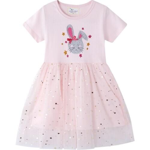 Sequined Pony ~ Summer Europe and America Fan Childrens Clothing 1-7 Years Old Baby Girls Pure Cotton Short Sleeve Skirt Girls