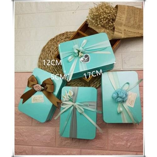 EASONOV Creative rectangular box blue gift box tinplate box gift storage box chocolate box Wedding supplies