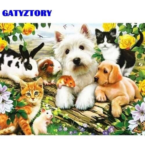 GATYZTORY Cute Dogs Animal Painting By Numbers Handmade Unique Gift 60x75cm Framed Acrylic Picture Color Artcraft Home Decors