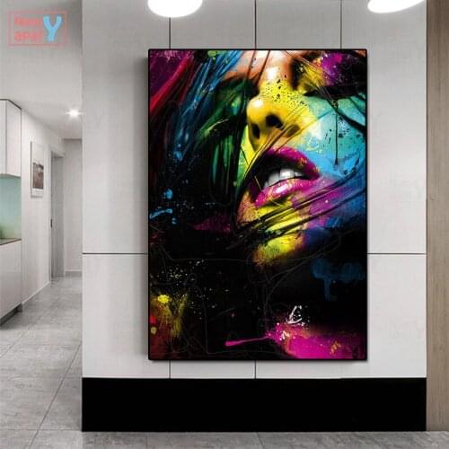 Graffiti Art Canvas Paintings Abstract Sexy Lips Wall Art Colorful Girl Face Posters and Prints Face Art Pictures Home Decor