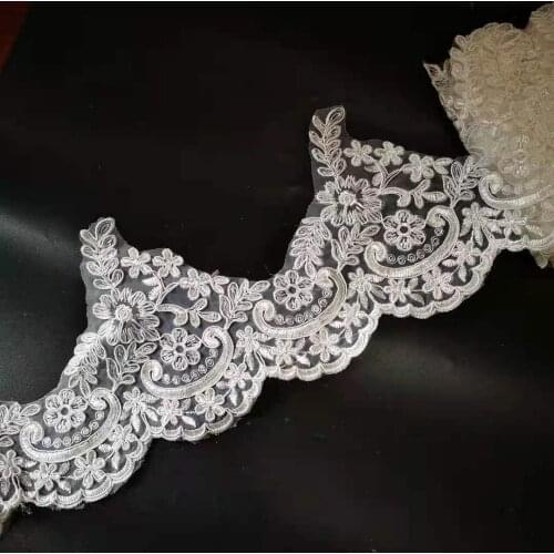 Delicate 2Yards Ivory Cording Fabric Flower Venise Venice Mesh Lace Trim Applique Sewing Craft for Wedding Dec. 14cm