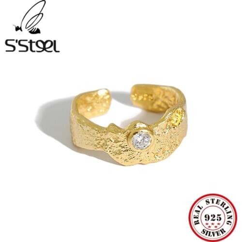 SSTEEL Zircon Rings 925 Sterling Silver For Women Korean Irregular Designer Gold Ring Adjustable Joyas De Plata Fine Jewelry