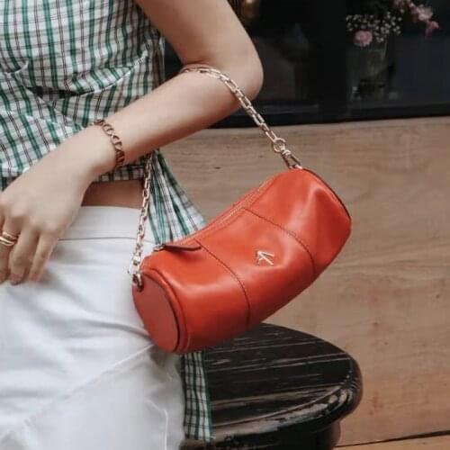 Summer New Fashion Women Shoulder Bag Mixed Color Mini Handbag Chain Bucket Bag Genuine Leather Simple Leopard Crossbody Bag