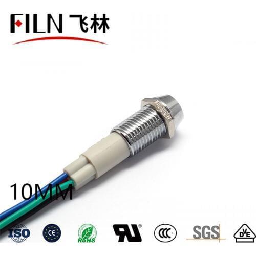 FILN Concave head 10mm 12v 24v 110v 220v metal led signal lamp indicator light with wire