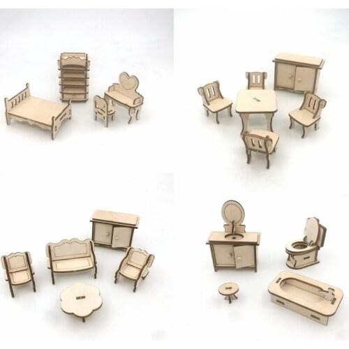 Miniature Dollhouse Toy Log Creative DIY Kitchen Baby Room Bathroom Living Room Childrens Wooden Building Block Toy Kit Gifts