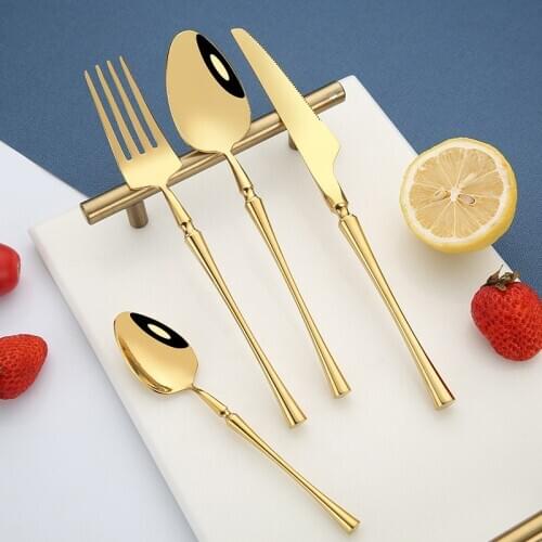 4pcs/lot Korean Food Portable Cutlery 304 Stainless Steel Table Knife S poon Fork Dinner Set Dinnerware Gold Tableware Sets