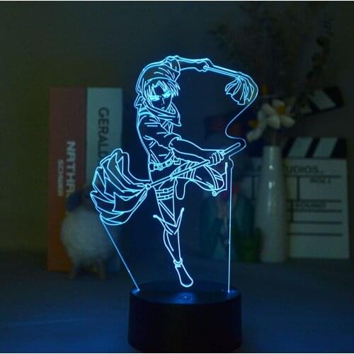 3D Illusion Night Light Plug In LED Tabler Lamp Anime Attack On Titan Levi·Ackerman Light Bluetooth Base Home Decor Kid Gift