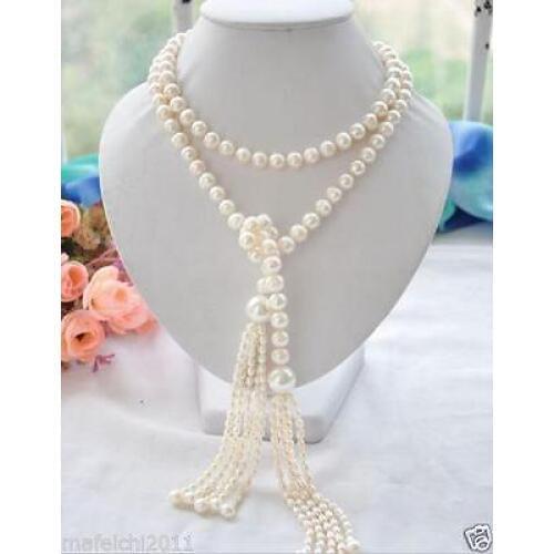 New Long PERFECT 7-8+11mm white akoya pearl necklace 60inch