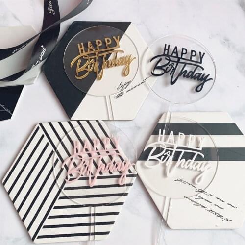 New Rose Gold Silver Acrylic 3D Circle Cake Topper Gold Happy Birthday Cupcake Topper for Birthday Party Cake Decorations