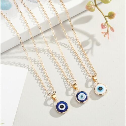 Blue Evil Eye Pendant Necklace Resin Quartz Crystal Fashion Jewelry For Women Turkish eye necklaces women girls jewelry wholesal