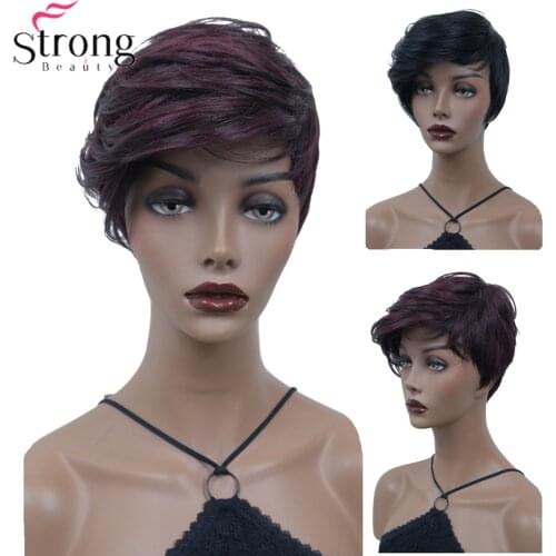 StrongBeauty Womens Short wig Straight Hair Synthetic Black/Wine red Natural wigs Bob