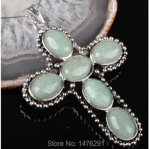 1 PCS 55X70MM Charm Alloy Aventurine Quartz Beads GEM Cross Pendant 2.9"L