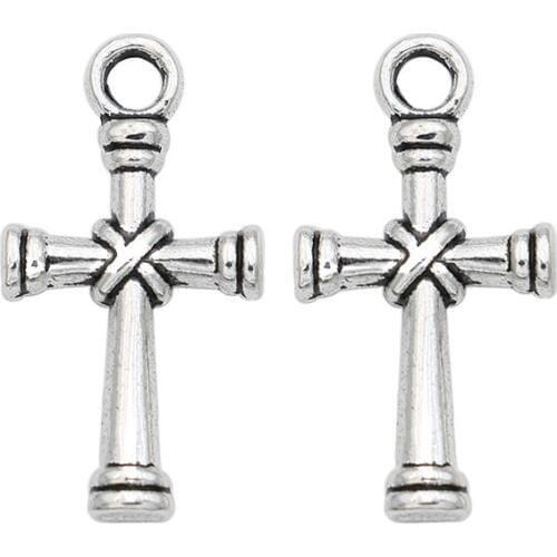 Antique Silver Plated Zinc Alloy Cross Charms Pendants for Jewelry Making DIY Handmade Craft 21x11mm