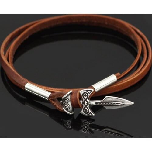 Silver Viking Sword Amulet of Talos Handmade Brown Leather
