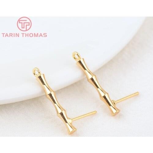 6PCS 20x3MM Hole 1.5MM 24K Gold Color Brass Bamboo Stud Earrings High Quality DIY Jewelry Making Findings Accessories