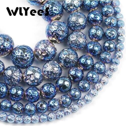 WLYeeS Blue Volcanic Lava Beads Natural Round Volcanic-Stone For Jewelry Making DIY Bracelet Necklace 15 Inches 4/6/8/10/12mm