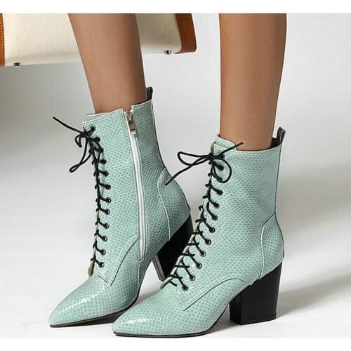 2020 Autumn Winter Women Ankle Boots Thick Heel Pointed Toewomen Riding Boots Zipper Women Short Boots Black Yellow Purple Green