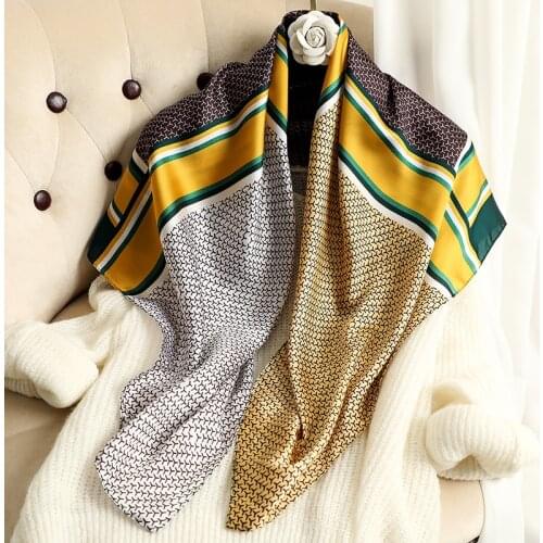 2021 Women Scarf Silk Square Hair Band Shawl and Wraps Female Hijab Bandana Lady Neckerchief Foulard Print Headband Summer New