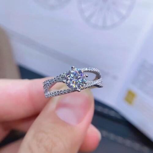 Engagement ring crackling moissanite ring for women jewelry real 925 sterling silver 1 carat gem shiny party gift