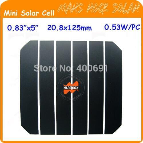 300pcs 0.53W 20.8x125mm 0.82"x5" highest efficiency small Monocrystalline Solar Cell for DIY solar panel A grade free shipping