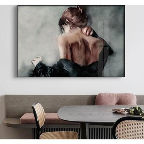Abstract Slim Girl Back View Portrait Canvas Painting Modern Figure Art Posters and Print Wall Art Picture for Living Room Decor