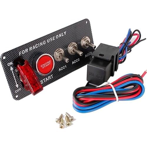 Carbon Fiber Car Accessories LED Toggle Switch For Racing Car Engine Start Push Button 12V LED Ignition Switch Panel