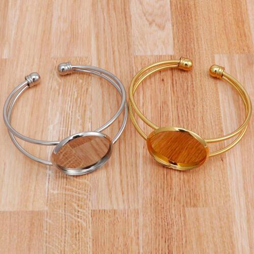 25mm Rose Gold Plated Bracelets Bangles Base Diy Blanks Finding Tray Bezel Setting Cabochon Cameo Jewelry Marking