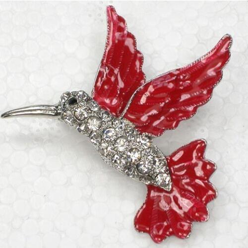 Clear Rhinestone Red Enamel Bird Pin brooches Fashion Corsage Jewelry gift C2107 AC