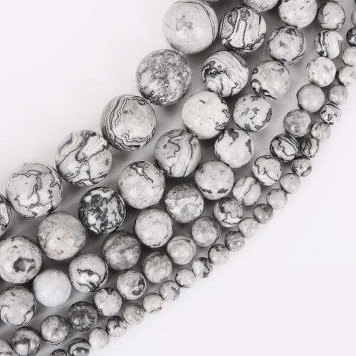 AAA+ Natural Grey Map Stone Beads Loose Round Spacer Bead For Jewelry Making 4/6/8/10/12mm 15'' DIY Bracelet&Necklace