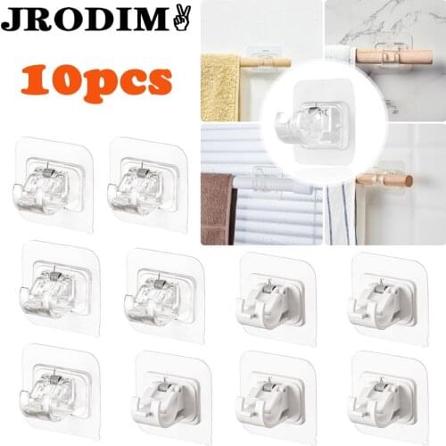 Household Storage Holder Curtain Rod Clip Hooks Punch-free Shower Curtain Rod Hanging Holder Self Adhesive Fixed Hanging Hooks