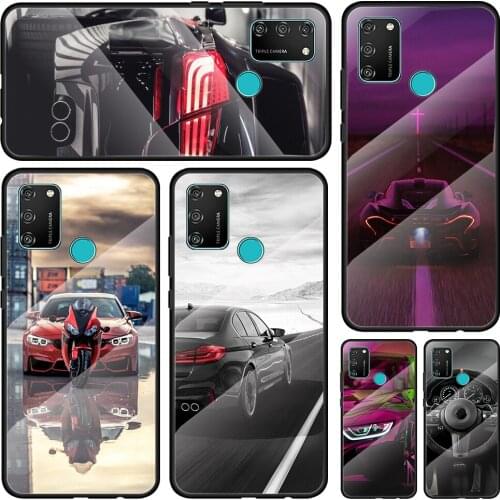 Sports Cool Car Tempered Glass Cover For Honor 30 20 10 9X 8X Lite Pro Plus Silicone Phone Case Coque Shell