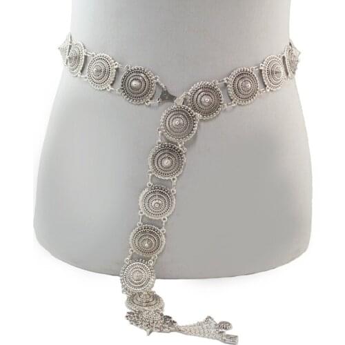 Gypsy Metal Vintage Silver Color Belly Chains for Women Bohemian Carved Flower Dance Wasit Chain Sexy Body Jewelry Gift