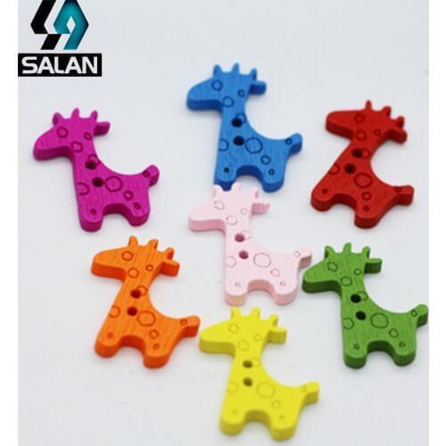 DIY handmade accessories color painting giraffe wood button childrens cartoon buttons multi-color two holes childrens clothing