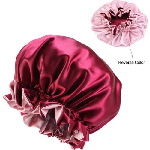 Reversible Satin Bonnet Double Layer Large Size Sleep Night Cap Head Cover Turban Hat Beanies for Curly Springy Hair Accessories