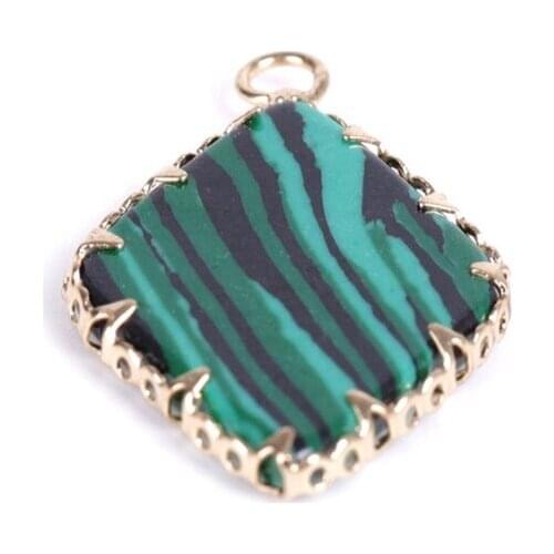 FYSL Wholesale 10 Pcs Light Yellow Gold Color Rhombus Shape Malachite Stone Pendant Rose Pink Quartz Jewelry