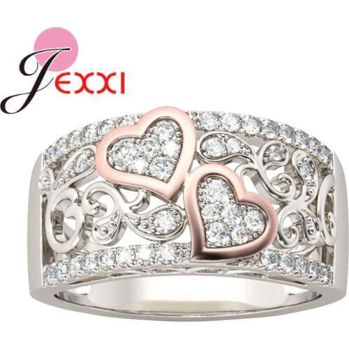 Hot Sale Hollow Fashion Popular Rose Gold Heart 925 Sterling Silver Rings For Women Wedding Cubic Zirconia Jewelry Gifts
