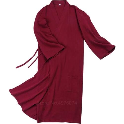 5Colors Japanese Kimono Robe Samurai Costumes for Men Cotton Solid Color Yukata Pajamas Set Haori Casual Loose Bathrobe