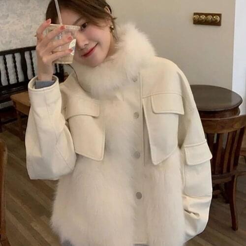 LSHITT Women's Leather Jackets With Fur