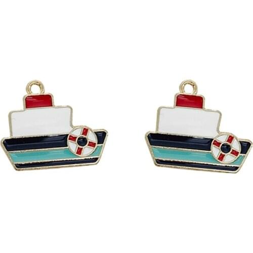 10Pcs/Lot 20x24mm Metal Enamel Yacht Charms Pleasure Boat Ship Pendant Accessories For Making Earrings Necklace DIY Jewelry New