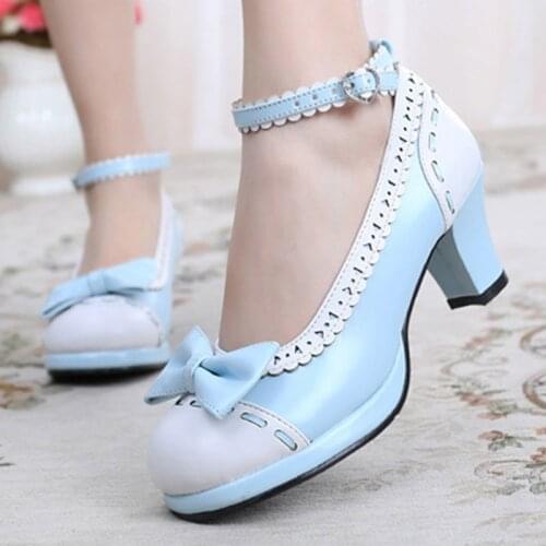 Japanese princess girl Lolita bow cute jk student round head high-heeled and sweet shoes Vintage Sweet Lolita Shoes Free Shiping