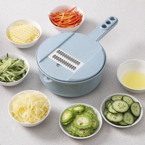 Multifunctional Kitchen Fruit Grater Slicer Magic Rotate Vegetable Cutter Potato Slicer with Drain Basket Household Kitchen Tool