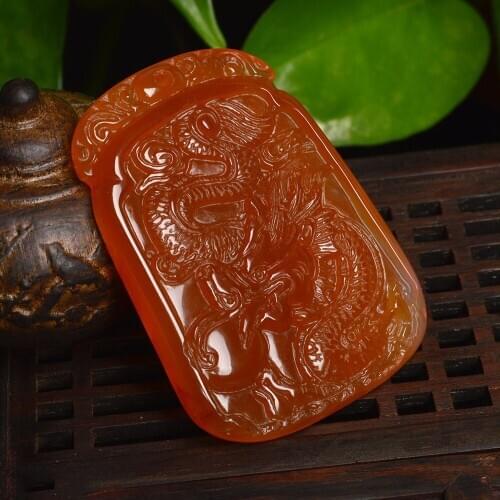 Natural onyx dragon crystal pendant benmingnian lucky to ward off bad luck and zodiac mascot for men and women