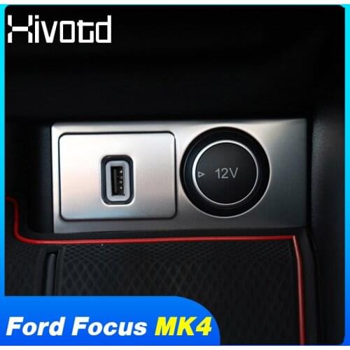 Car USB Hole Cover Trim Interior Decoration USB Panel Frame Stickers For Ford Focus MK4 ST Line 2019 2020 Accessories Styling