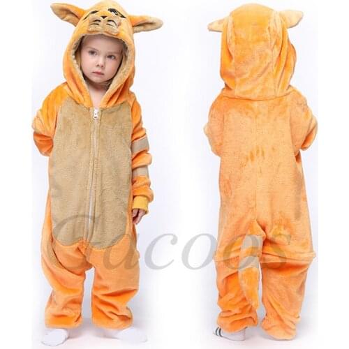 Childrens Kigurumi Pajamas Toddler Girls Winter Flannel Tiger Onesies Baby Infant Unicorn Hooded Jumpsuits Kids Animal Costume