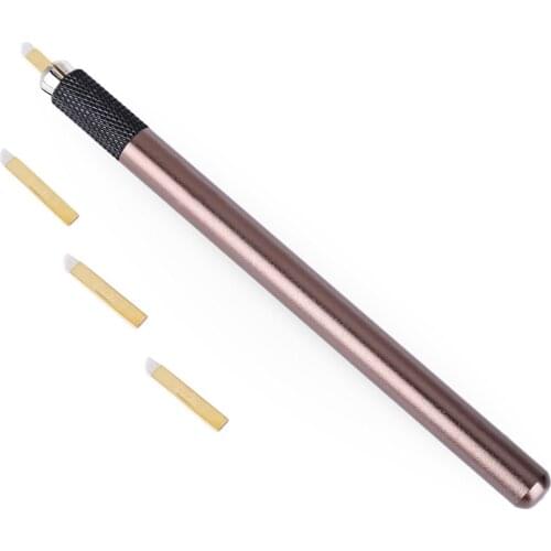 Manual Stainless Steel Embroidered Eyebrow Tattoo Pen Permanent Makeup 4 Blades Microblading