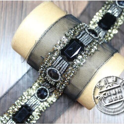 Rhinstones Beaded Lace Trim Sequins Mesh Lace Ribbon Fabric Clothes Decoration Wedding Dress Collar Sleeve African Lace Applique