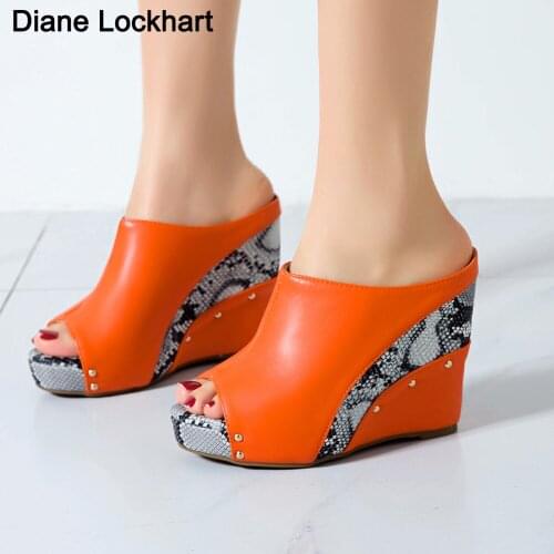 Wedge Slippers Snake Print Women Shoes Summer Peep Toe Sandals Fashion Platform Heels Outdoor Casual Flip Flops Female Slides